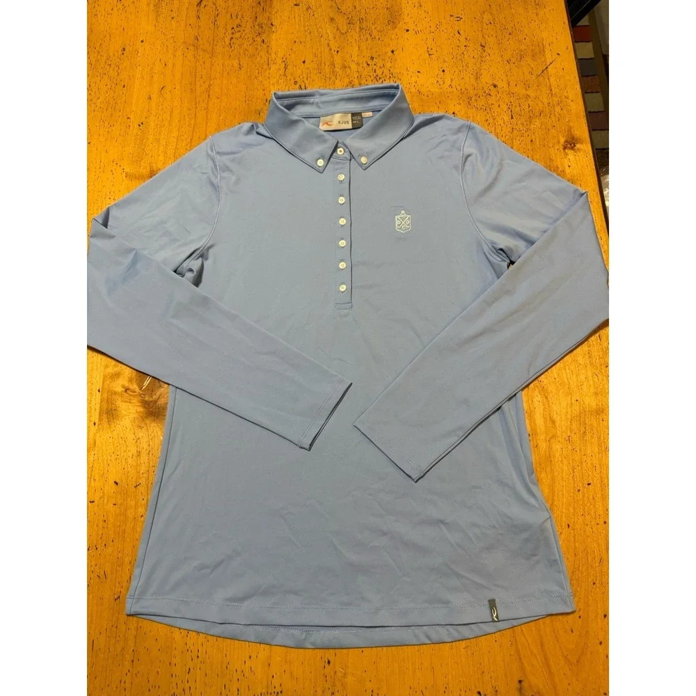 KJUS Polo Shirt Womens 40 L Blue Scotscraig‎ Long Sleeve UPF 50+ Golf Stretch